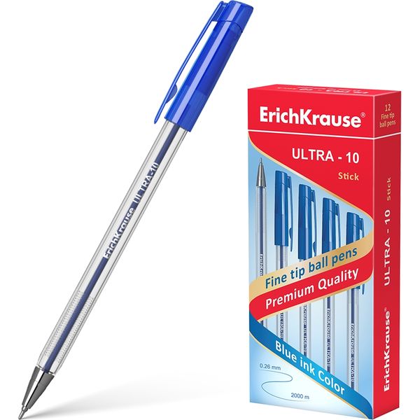 Ручка шариковая синяя, 0.7 мм "игла", рифл. грип, метал. н-к, ErichKrause ULTRA-10 Stick Classic Ручка шариковая синяя, 0.7 мм "игла", рифл. грип, метал. н-к, ErichKrause ULTRA-10 Stick Classic