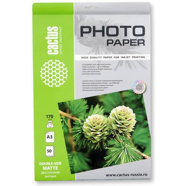 Фотобумага Cactus A3/170г/м2/50л./белый матовое/матовое для струйной печати