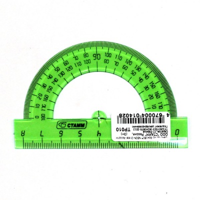 Транспортир 180°/8 см, пластиковый, прозрачный, СТАММ Neon Crystal_ 3 цветa MIX PACK