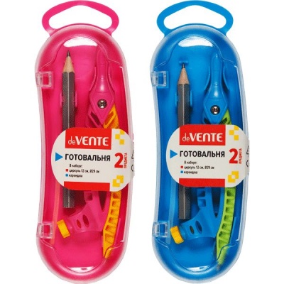 Циркуль "козья ножка" + карандаш deVENTE, пластиковый, ассорти 2 цвета, в пласт. пенале