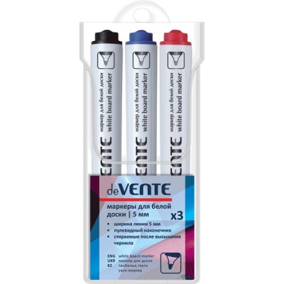 Маркеры для м/м доски, набор 3 цвета, пулевидный н-к, 5 мм, deVENTE 