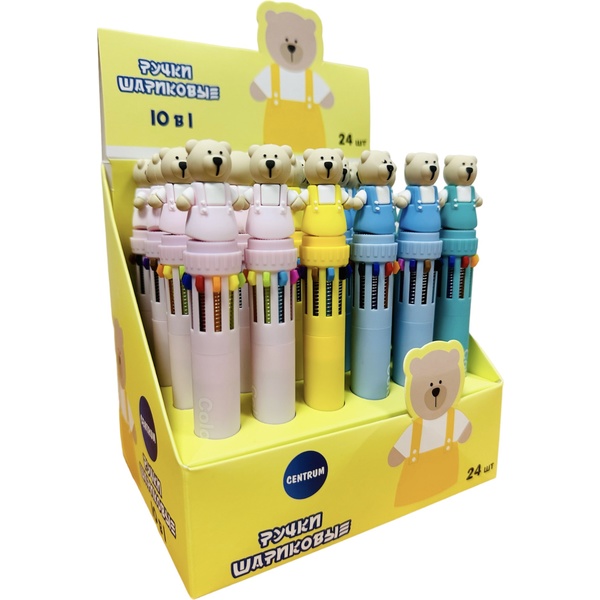 Ручка шариковая автомат., 10-цветная, Ø 0.7 мм, Centrum Мишка_2 дизайна