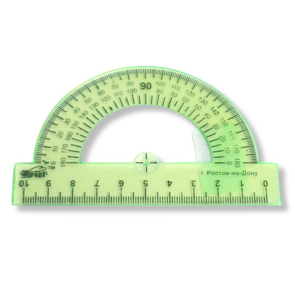 Транспортир 180°/10 см, пластиковый, прозрачный, ПЧЕЛКА_5 цветов
