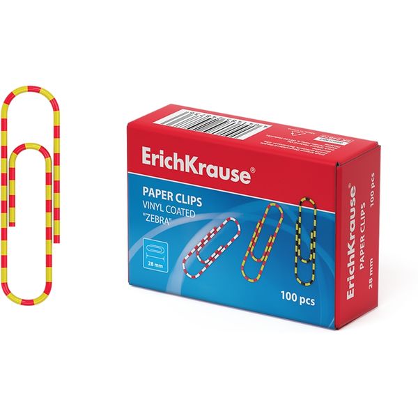 Скрепки 28 мм, цветные "зебра", овальные, 100 шт., к/к, ErichKrause Zebrа