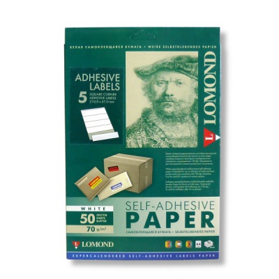 Бумага самоклеящаяся, 210*57 мм, 5 шт./А4, матовая, белая, 70 г/м², 50 л., LOMOND Универсальная Акция!