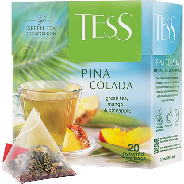 Чай TESS (Тесс) "Pina Colada" с ароматом тропических фруктов, зеленый, 20 пирамидок* 1.8г