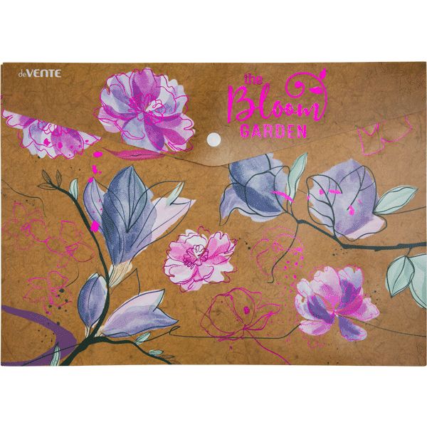 Папка-конверт на кнопке, А4, PP 180 мкм, непрозрачная, крафт-имитация, deVENTE Bloom Garden_сиреневая Папка-конверт на кнопке, А4, PP 180 мкм, непрозрачная, крафт-имитация, deVENTE Bloom Garden_сиреневая