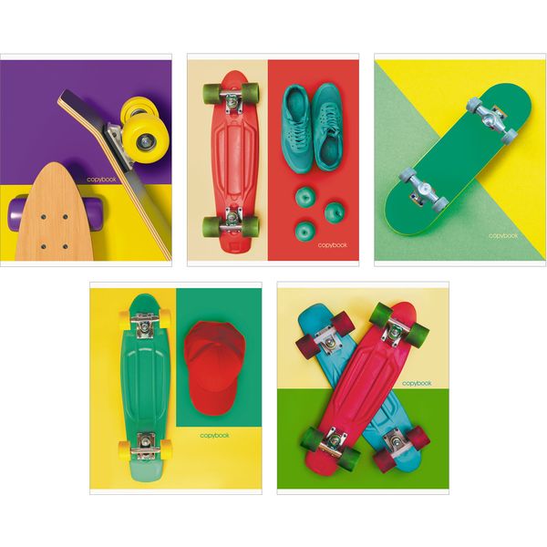 Тетрадь 48 л., клетка, 60 г/м², выбор. лак, блестки, Listoff Skateboard_5 дизайнов Тетрадь 48 л., клетка, 60 г/м², выбор. лак, блестки, Listoff Skateboard_5 дизайнов