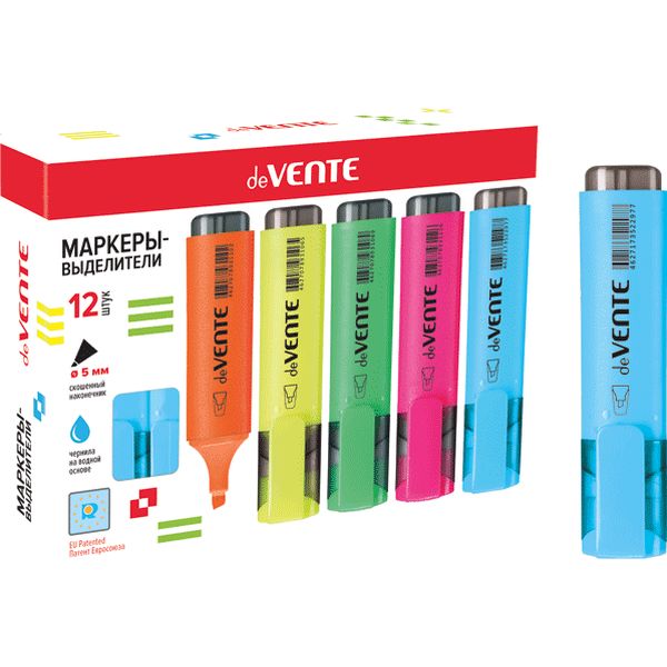 Текстмаркер голубой, интенсивный, ШЛ 1-5 мм, н-к "клин", deVENTE