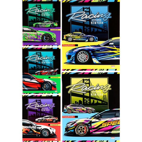 Тетрадь А5, линия, 48 л., на скобе, 60 г/м², Prof-Press Спорткар под мостом_5 дизайнов 