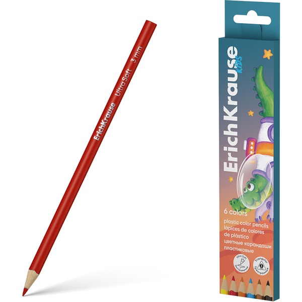 Карандаши цветные 6 шт., пластиковые, трехгранные, ErichKrause Kids Space Animals (в к/к) Карандаши цветные 6 шт., пластиковые, трехгранные, ErichKrause Kids Space Animals (в к/к)