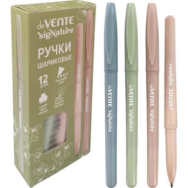Ручка шариковая синяя, Ø 0.7 мм, рифл. упор, deVENTE sigNATURE_3 дизайна