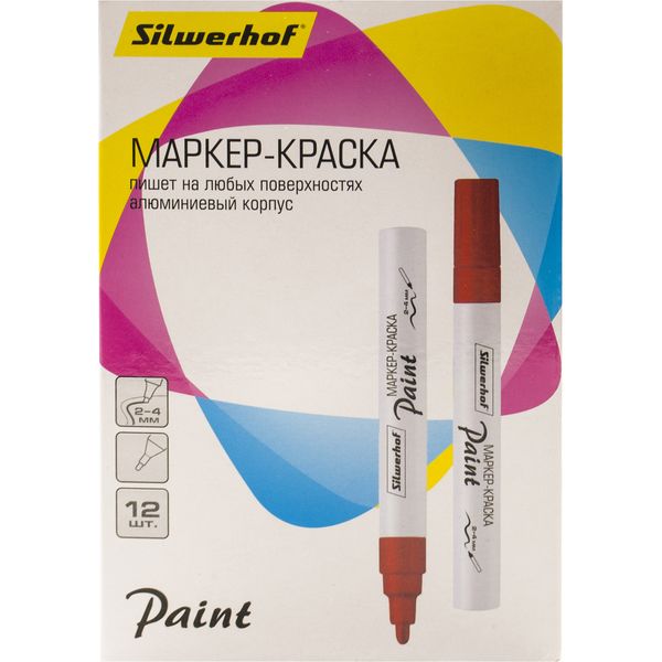 Маркер-краска лаковый Silwerhof Paint, красный, пулевидный ПУ 2.0-4.0 мм, метал. корпус