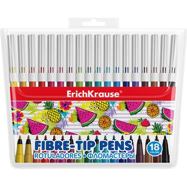 Фломастеры 18 цветов ErichKrause Washable, смываемые, чернила на в/о, вентилируемый колпачок, пвх Фломастеры 18 цветов ErichKrause Washable, смываемые, чернила на в/о, вентилируемый колпачок, пвх