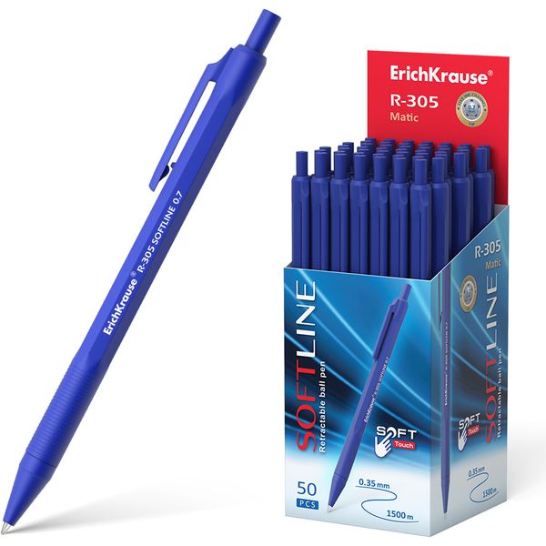 Ручка шариковая автомат., синяя, 0.7 мм, узел Standard, грип, ErichKrause R-305 SoftLine Matic Ручка шариковая автомат., синяя, 0.7 мм, узел Standard, грип, ErichKrause R-305 SoftLine Matic
