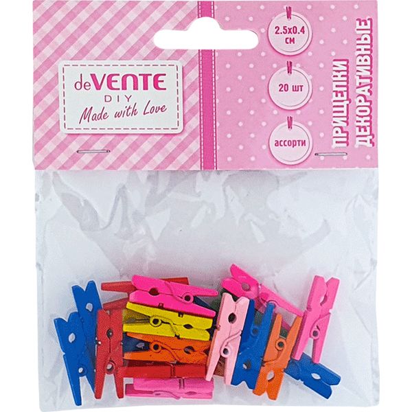 Прищепки декоративные deVENTE DIY, деревянные, 25*4 мм, цв.: микс (20 шт.)