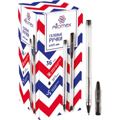 Ручка гелевая черная, 0.5 мм, узел Standard, рифл. грип, Attomex (прозр. корпус) Ручка гелевая черная, 0.5 мм, узел Standard, рифл. грип, Attomex (прозр. корпус)