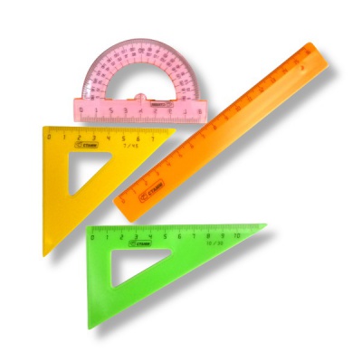 Инструменты чертежные 4 предм.: линейка 16, угольник 45/7 и 30/10, транспортир 10, СТАММ Neon