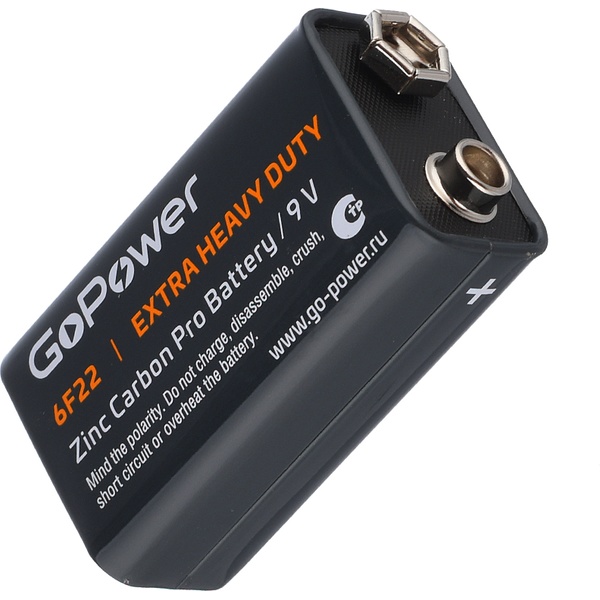 Батарейка солевая 6R61/6F22/крона, 9 V, т/у, GoPower Extra Heavy Duty