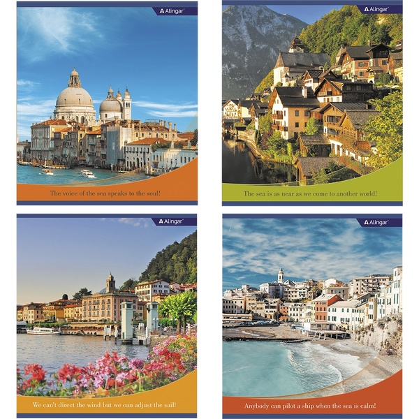 Тетрадь А5, клетка, 48 л., на скобе, 60 г/м², Alingar Европейские города_4 дизайна