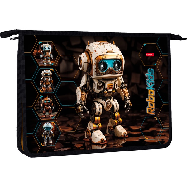 Папка для труда А4, на молнии, PP, прозр./непрозр., органайзер-разделит., Hatber Робо