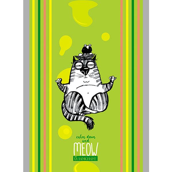 Блокнот на скобе А6, 32 л., клетка, 60 г/м2, вд-лак, PLANO Кот и йога   Акция!