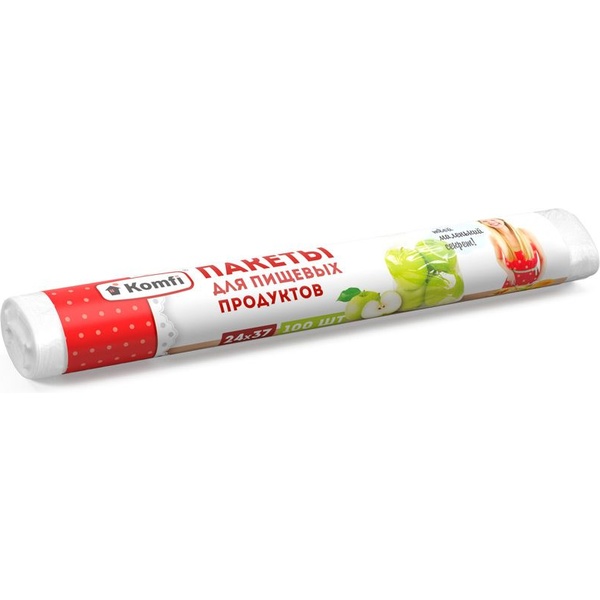 Пакеты фасовочные в рулоне, 24*37 см, ПНД 10 мкм, прозрачные, Komfi (100 шт.)