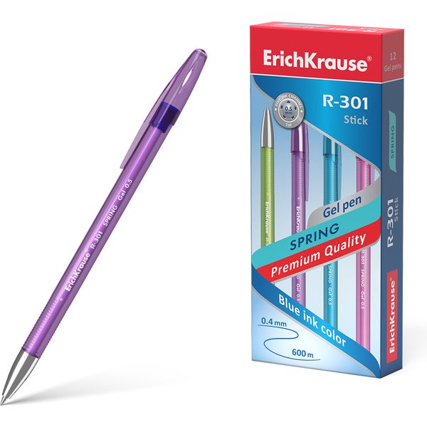 Ручка гелевая синяя, 0.5 мм, узел Standard, рифл. грип, ErichKrause R-301 Gel Stick Spring (ассорти) Ручка гелевая синяя, 0.5 мм, узел Standard, рифл. грип, ErichKrause R-301 Gel Stick Spring (ассорти)