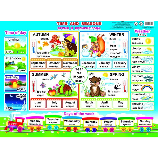 Плакат А2. Время и времена года на английском языке, изд. ЛЕДА