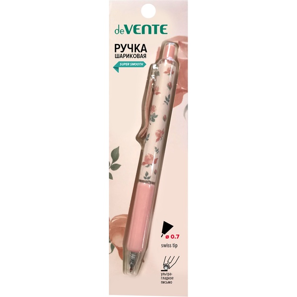 Ручка шариковая автомат., синяя, Ø 0.7 мм, эрг. грип, м/о, аромат розы, deVENTE Aroma Flowers (блистер)