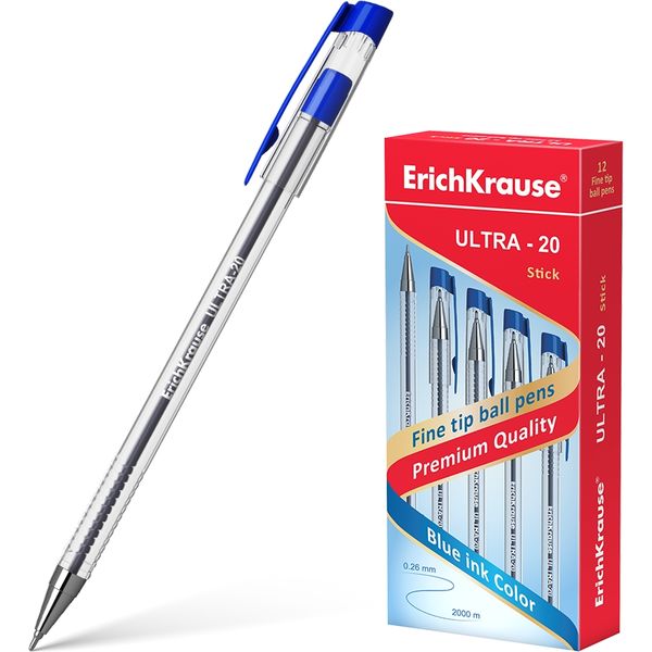 Ручка шариковая синяя, 0.7 мм, узел-игла, грип, ErichKrause ULTRA-20 Stick Classic Ручка шариковая синяя, 0.7 мм, узел-игла, грип, ErichKrause ULTRA-20 Stick Classic