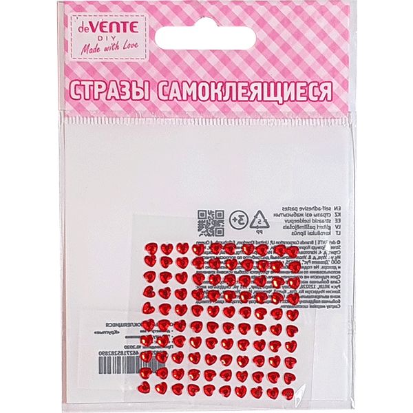 Стразы самоклеящиеся Ø4 мм, 100 шт., цв.: красный, deVENTE Heart (Сердце) Акция!