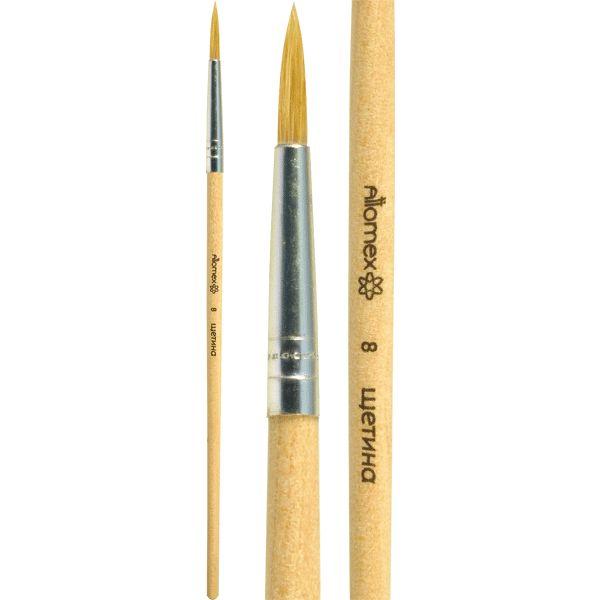 Кисть щетина, №8, круглая, деревянная ручка, натур., Attomex