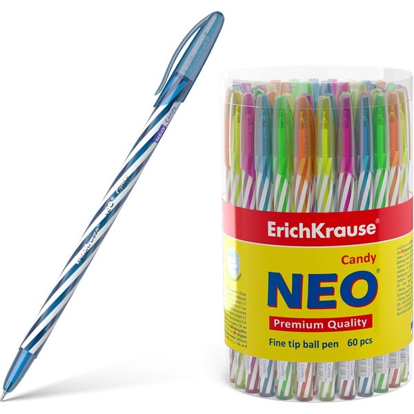 Ручка шариковая синяя, 0.7 мм, узел-игла, ErichKrause Neo Stick Candy Ручка шариковая синяя, 0.7 мм, узел-игла, ErichKrause Neo Stick Candy